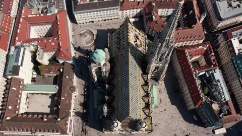 High aerial shot of St Stephens Cathedral in Vienna Austria Stock Footage 342719683