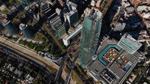 High aerial top-down view of gran torre santiago in chile Stock Footage 334801235