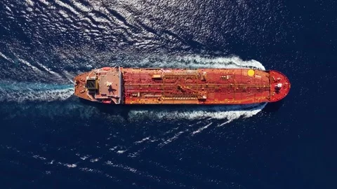 High aerial top tracking view of a crude oil tanker Video stock 294557285