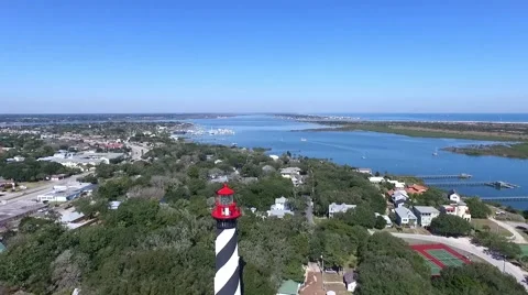 High aerial video of the St. Augustine lighthouse viewing bay in background Stock-Footage 62473574