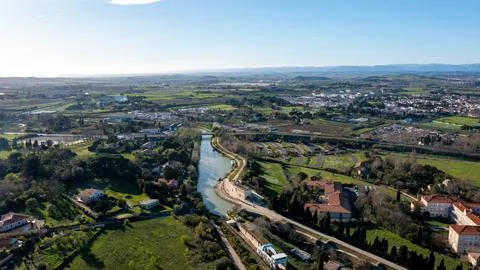 High Aerial View of 9 Locks of Fonseranes Stock Photos