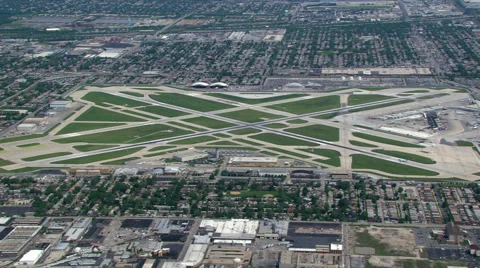 High aerial view of Chicago's O'Hare Airport Stock Footage 59535296