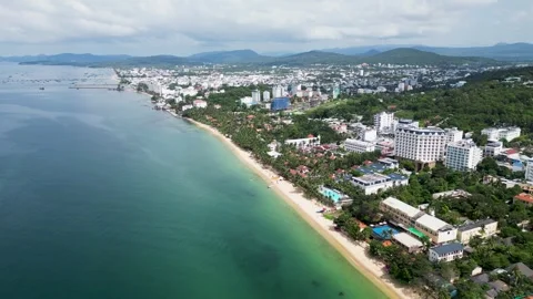 High Aerial View of Da Nang Beach with Skyline in the Background Stock Footage 240872089