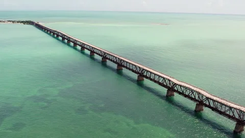 High Aerial View of Damaged Bridge to Island Video stock 308974863