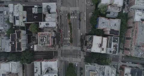 High aerial view looking down on Houston Street, Lower East Side. New York City. Stockbeeldmateriaal 95655034