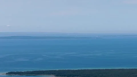 A high aerial view of Mackinac Bridge Stock Footage 346744811
