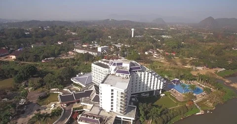 High Aerial View Over River and Mountains in Chiang Rai, Northern Thailand 스톡 동영상 76260459