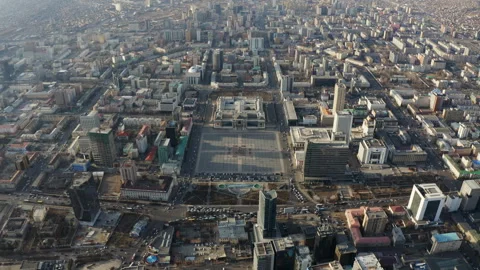 High Aerial View of Sukhbaatar Square and Downtown Ulaanbaatar on a Clear Day Stock Footage 325755871