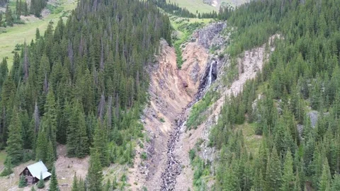 High Alpine Cabin and Waterfall Stock Footage 287126292