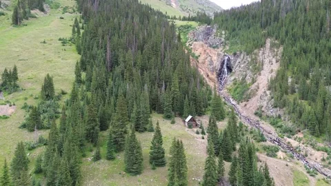 High Alpine Cabin and Waterfall Stock Footage 287126854