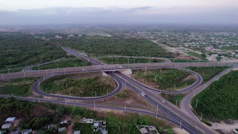 High Altitude Aerial Drone Fly Forward over Cloverleaf Interchange Stock Footage 344915047