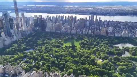 High Altitude Aerial Drone View Of Central Park And Midtown Manhattan Stock-Footage 343594876