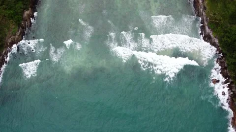 High altitude aerial top down view of coral reef bay in Thailand Phuket 4k Stock Footage 255486201