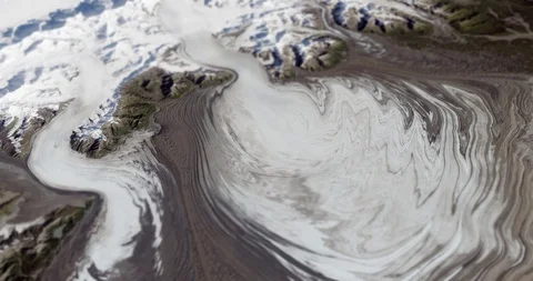 High-altitude aerial tracking shot of Malaspina Glacier, Alaska, with tilt-shift Stock Footage 96780853