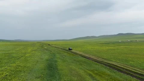 High altitude aerial view of Inner Mongolia grassland and wetlands Stock Footage 337561754