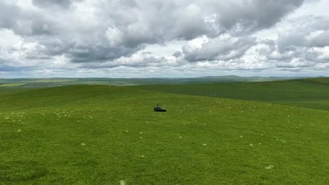 High altitude aerial view of Inner Mongolia grassland and wetlands Stock Footage 337561784