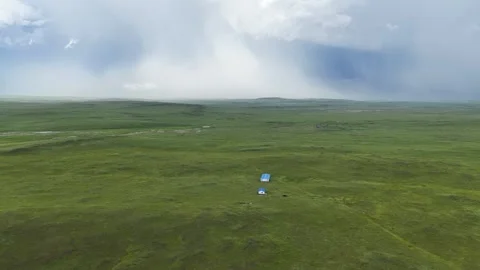 High altitude aerial view of Inner Mongolia grassland and wetlands Stock Footage 337563382