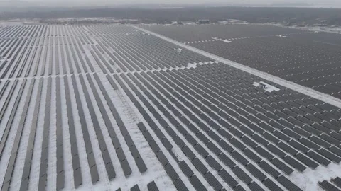 High Altitude Aerial View of a Large Photovoltaic Park in Winter, Germany Stock Footage 328723766