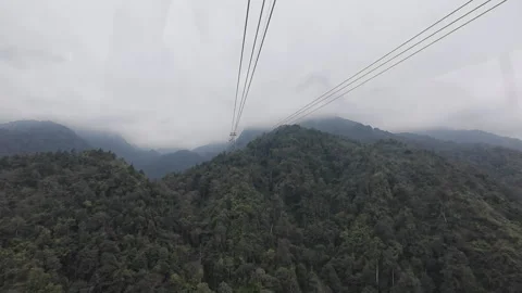 High altitude cable car ride with clouds Stock Footage 295086501