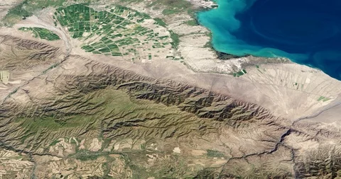 High-altitude circular tracking shot: mountain valley in Kazakhstan Stock Footage 97174529