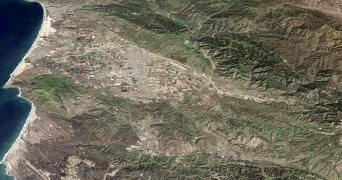 High-altitude circular tracking shot: Santa Barbara County, California Stock Footage 97175934