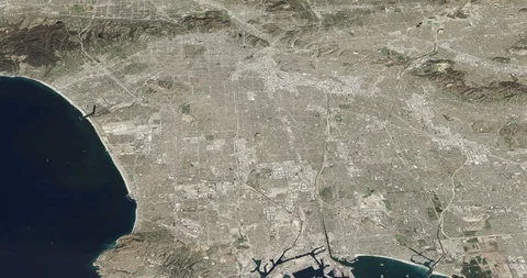 High-altitude circular tracking shot of Los Angeles, California Stock Footage 97195916