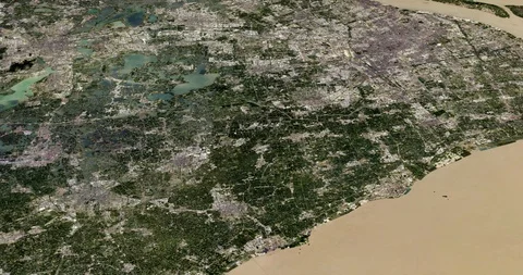 High-altitude circular tracking shot of Shanghai, China Stock Footage 97319691