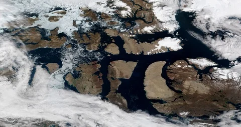 High-altitude circular tracking shot: Canada's Northwest Passage Stock Footage 97330260