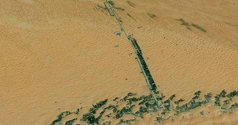 High-altitude circular tracking shot of Liwa Oasis, UAE Video stock 97334077