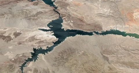 High-altitude circular tracking shot of Lake Mead, Nevada Stock Footage 97335073