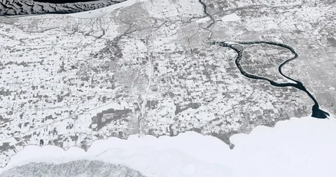 High-altitude circular tracking shot of Erie, Ontario, Canada Stock Footage 97340383