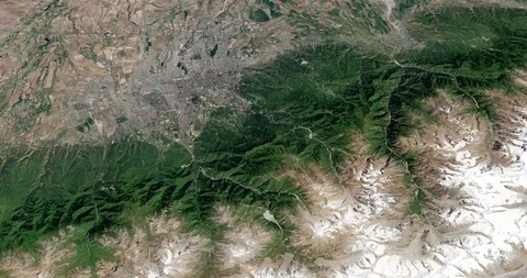 High-altitude circular tracking shot of Almaty, Kazakhstan Video stock 97341484
