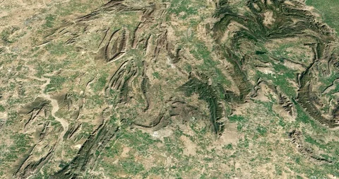 High-altitude circular tracking shot of the Aravalli range, India Stock Footage 97343327