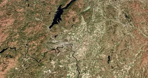 High-altitude circular tracking shot: rural land in New York State Video stock 97346337