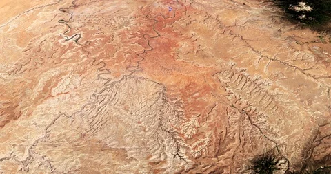 High-altitude circular tracking shot of Canyonlands Park, Utah Stock Footage 97426689