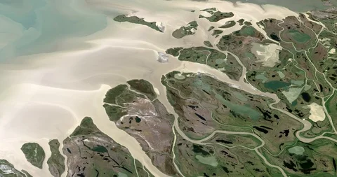 High-altitude circular tracking shot of Mackenzie Delta, Canada Stock-Footage 97428461