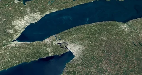 High-altitude circular tracking shot of Lake Ontario, Canada Stock-Footage 97459565