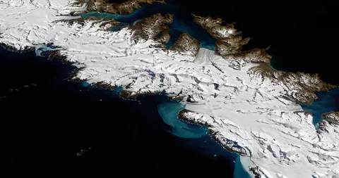 High-altitude circular tracking shot of South Georgia, south Atlantic Stock Footage 118449561