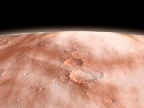 High altitude clouds of water ice crystals on the planet Mars. Stockillustratie