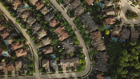 High altitude drone flight over a suburban community in summer. Stock Footage 90470520