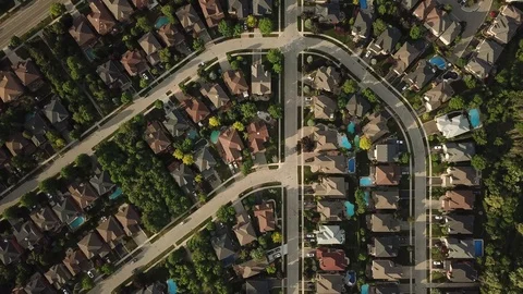 High altitude drone flight over a suburban community in summer. Stock Footage 90470732