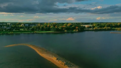 High Altitude Drone Flight Over The Atlantic Ocean In Bouctouche, New Brunswick Video stock 255145377