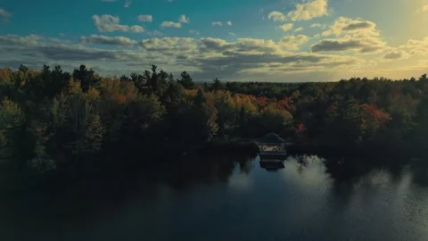 High Altitude Drone Flight Over A Beautiful Lake Surrounded By Trees Stock-Footage 255168442