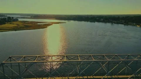 High Altitude Drone Flight Over A Bridge And Atlantic Ocean Waters Stock Footage 255350187