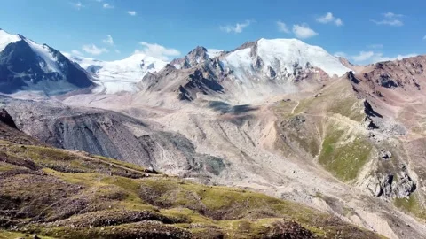 High altitude drone flight over Tuyuksu Glacier, Tien Shan, Kazakhstan. 4K. Stock Footage 331526515