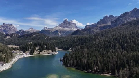 High Altitude Drone Flyover Tracking Lake Perimeter and Rugged Limestone Video stock 341193069