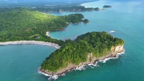High altitude drone orbit over Manuel Antonio National Park and coastline, Costa Stock Footage 328171564