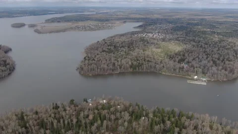 High altitude drone orbit over river Stock Footage 329742464