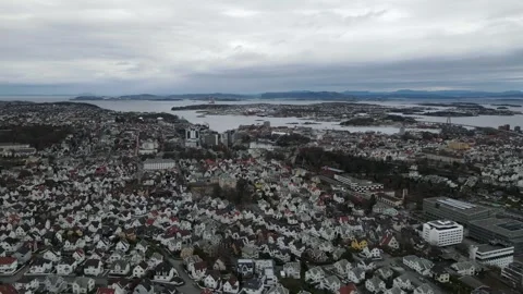 High Altitude Drone Panorama of Stavanger Cityscape Stock Footage 335807015