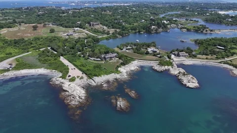 High-altitude drone perspective of sprawling historic mansions situated on the Stock Footage 342688129